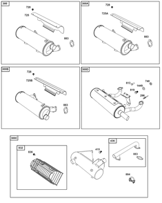 Model 54-61 Engine Accessories Catalog / Oil Filter Side Outlet Mufflers Diagram and Parts List for 54E177-0011-J1  Briggs and Stratton Engine